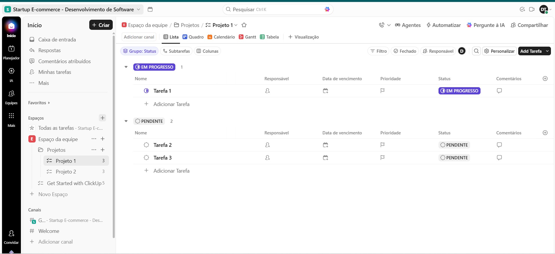 Legenda: Fluxo de trabalho Kanban com tarefas em progresso e pendentes.
